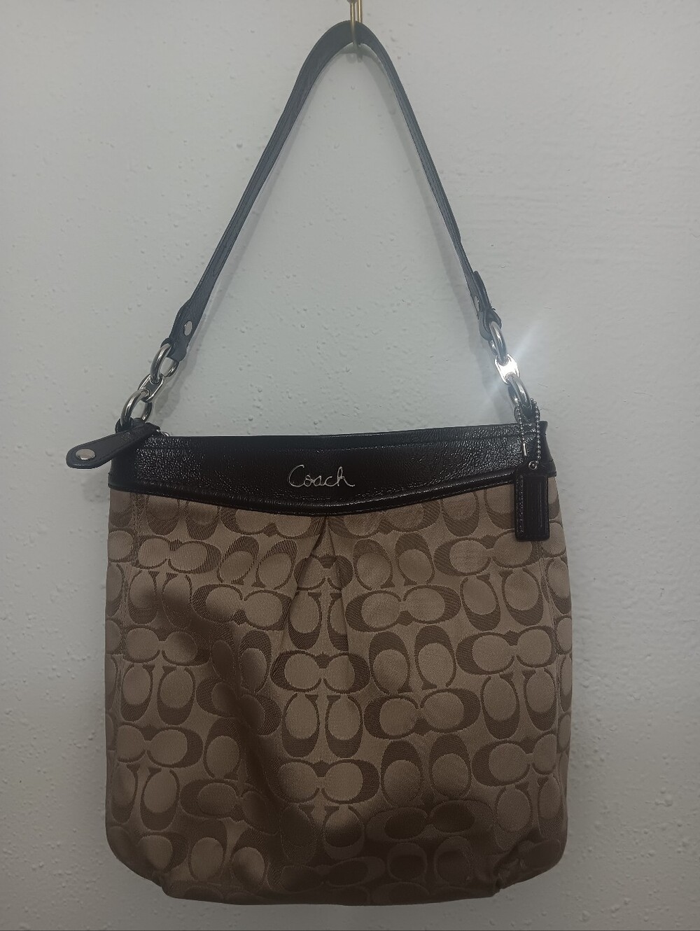 Coach Shoulder Bag in Khaki with Brown Trim (Offers Welcome)